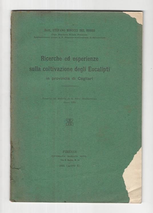Ricerche ed esperienze sulla coltivazione degli Eucalipti in provincia di Cagliari - copertina