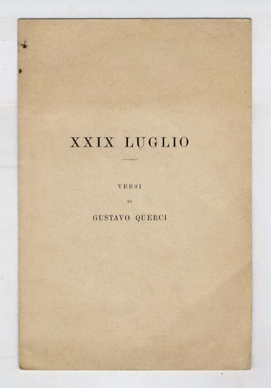 XXIX luglio. Versi - copertina