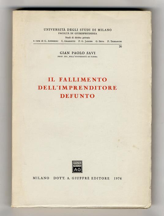 Il fallimento dell'imprenditore defunto - copertina