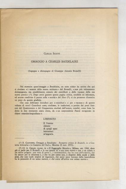 Omaggio a Charles Baudelaire. (Impegno e disimpegno di Giuseppe Antonio Brunelli) - copertina