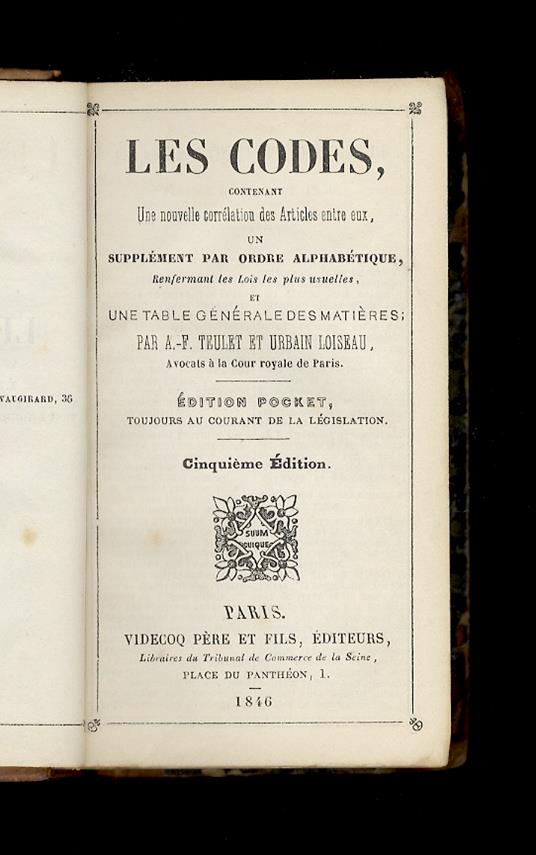 Les codes, contenant une nouvelle corrélation des articles entre eux, un supplément par ordre alphabétique renfermant les lois les plus usuelles et une table générale des matières. [...] Edition pocket, toujours au courant de la législation - copertina
