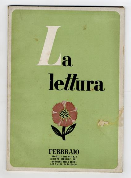 LETTURA (LA). Rivista mensile del Corriere della Sera. Anno 44 - N. 2. Febbraio 1944 - copertina