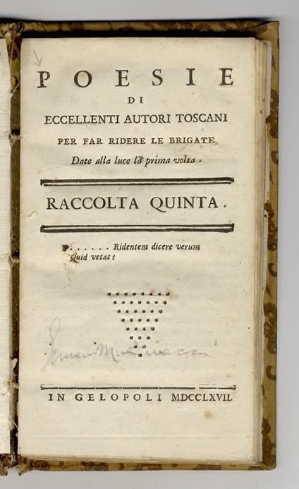 Poesie di eccellenti autori toscani per far ridere le brigate. Date alla luce la prima volta. Raccolta quinta - copertina