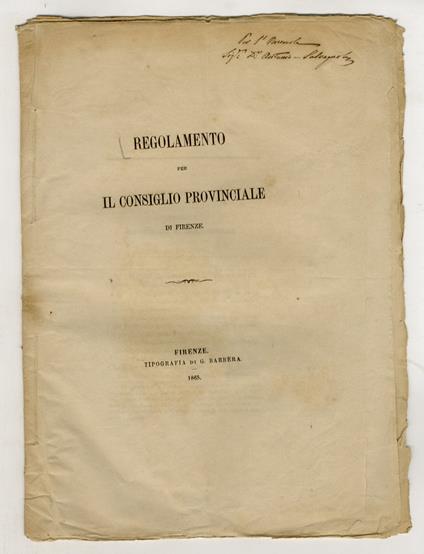 REGOLAMENTO per il Consiglio Provinciale di Firenze - copertina