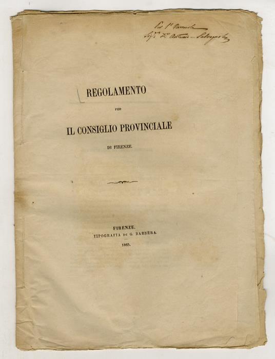 REGOLAMENTO per il Consiglio Provinciale di Firenze - copertina