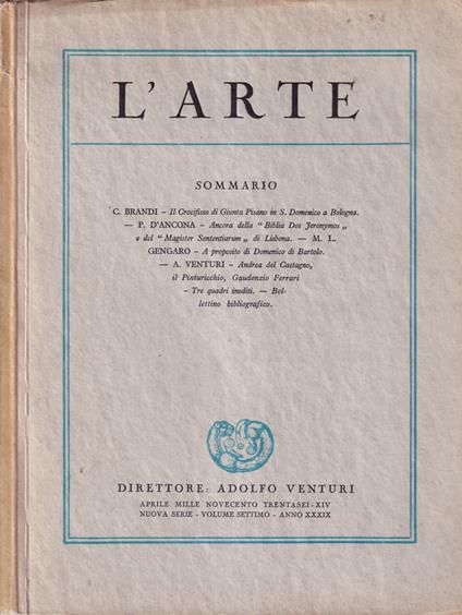 L' Arte, volume VII, anno XXXIX, 1936 - copertina