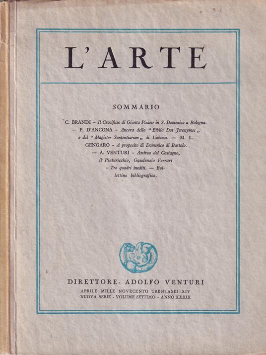 L' Arte, volume VII, anno XXXIX, 1936 - copertina