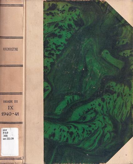 Mnemosyne, serie III, volume IX, anno 1940-41 - copertina