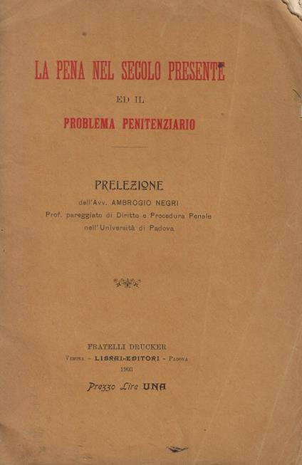La pena nel secolo presente ed il problema penitenziario - copertina