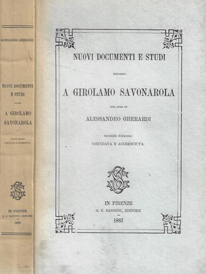 Nuovi documenti e studi intorno a Girolamo Savonarola - copertina