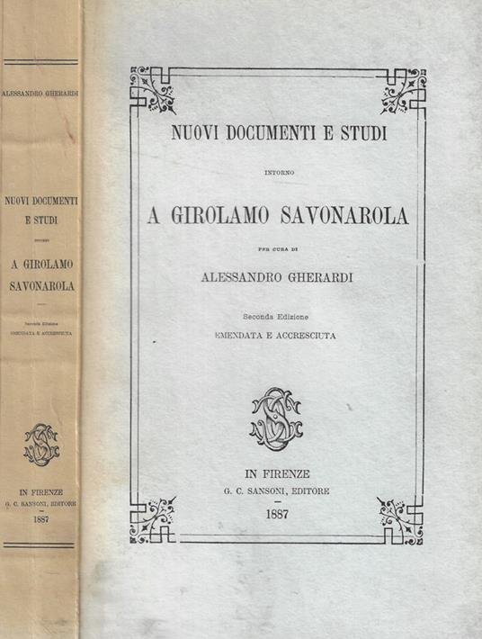 Nuovi documenti e studi intorno a Girolamo Savonarola - copertina