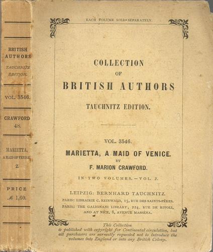 Marietta, A Maid of Venice - F. Marion Crawford - copertina