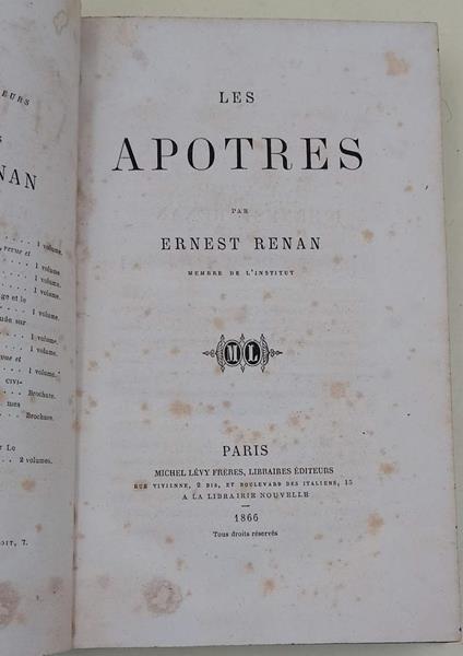 Les Apotres - Ernest Renan - copertina