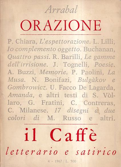 Il Caffè Letterario e Satirico - anno IV, n. 4, agosto 1967. Arrabal, "Orazione" - copertina