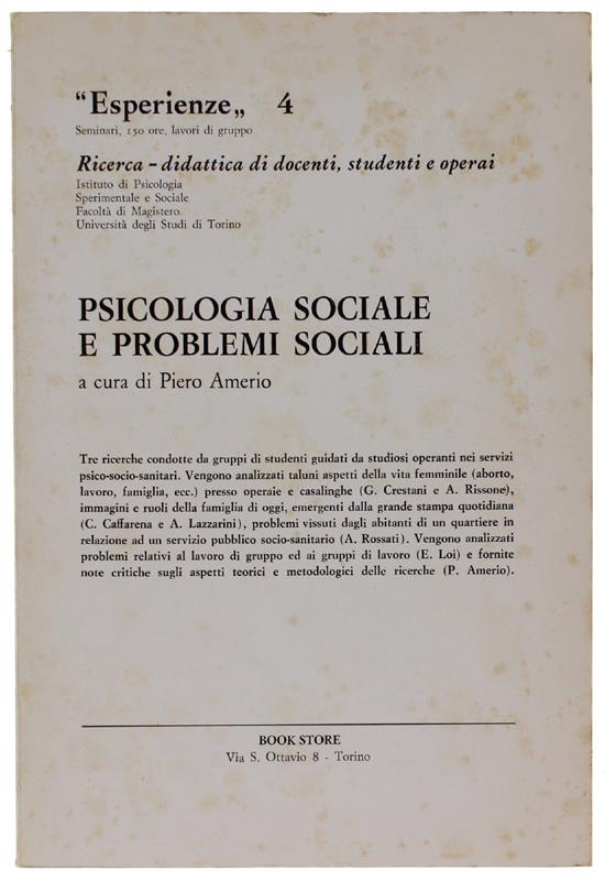 PSICOLOGIA SOCIALE E PROBLEMI SOCIALI