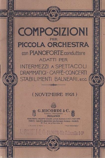 Composizioni per piccola orchestra con pianoforte conduttore adatti per intermezzi a spettacoli drammatici, Caffè-concerti, stabilimenti balneari, ecc - Giovanni Rinaldi - copertina