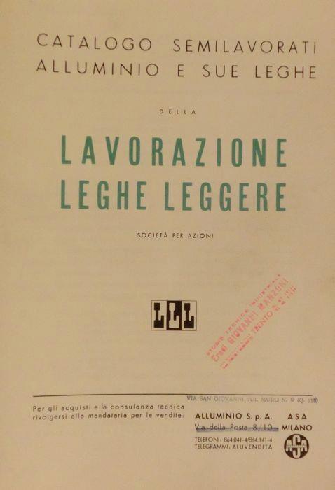 Catalogo semilavorati alluminio e sue leghe della Lavorazione Leghe Leggere: LLL - copertina