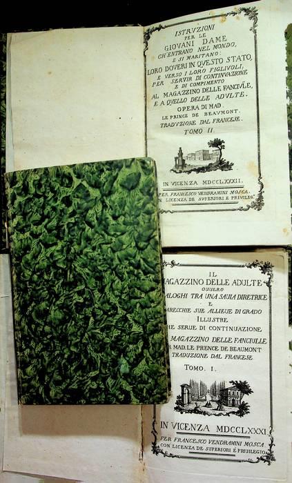 Il magazzino delle adulte ouuero dialoghi tra una sauia diretrice e parecchie sue allieue di grado illustre che serue di continuazione al Magazzino delle fanciulle per mad. Le Prence de Beaumont traduzione dal francese - Jeanne-Marie Leprince de Beaumont - copertina