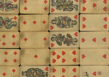 Mazzo di carte da gioco COMPLETO consistente di 44 carte da gioco (per i semi rossi, cuori e quadri, le carte vanno dall'uno al sette più 4 figure, per i semi neri, fiori e picche, le carte vanno dal quattro al dieci più 4 figure) - copertina