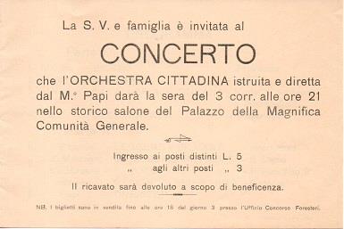 Biglietto d'invito al concerto dell'orchestra cittadina: Cavalese