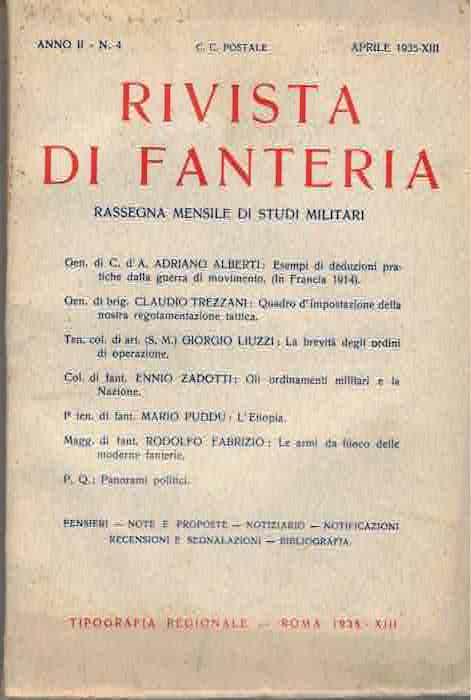 Rivista di fanteria: rassegna mensile di studi militari: indice delle materie contenute nei fascicoli dell'anno 1935. Anno II N. 4 - copertina