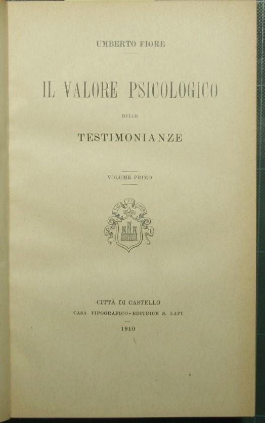 Il valore psicologico delle testimonianze - Umberto Fiori - copertina