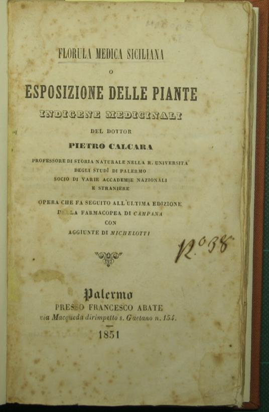 Florula medica siciliana o Esposizione delle piante indigene medicinali - Pietro Calandra - copertina