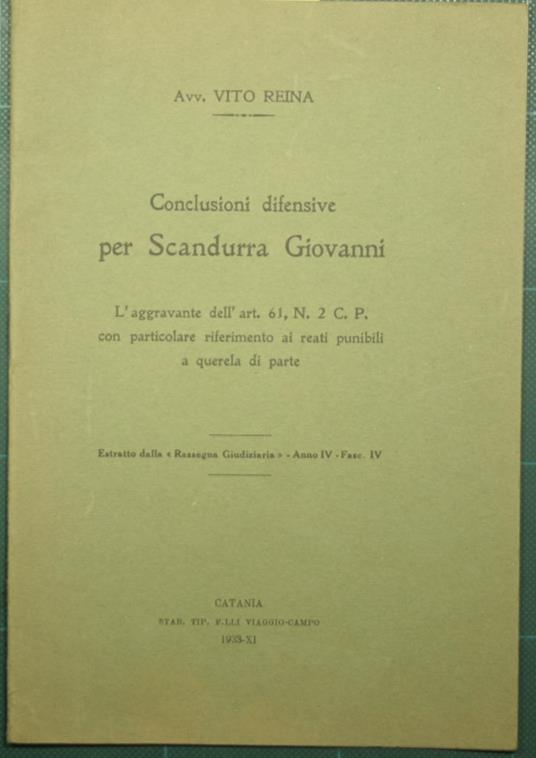 Conclusioni difensive per Scandurra Giovanni - Vito Reina - copertina