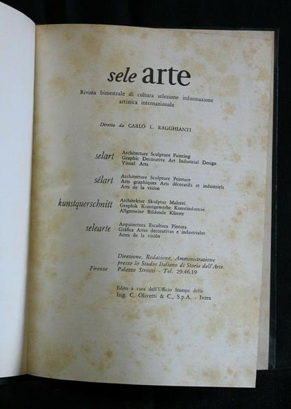 Sele Arte Rivista Bimestrale di Cultura Selezione Informazione - Carlo L. Ragghianti - copertina