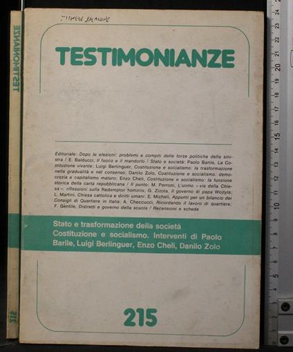 Testimonianze. Stato e trasformazione della societÃ . - Ernesto Balducci - copertina