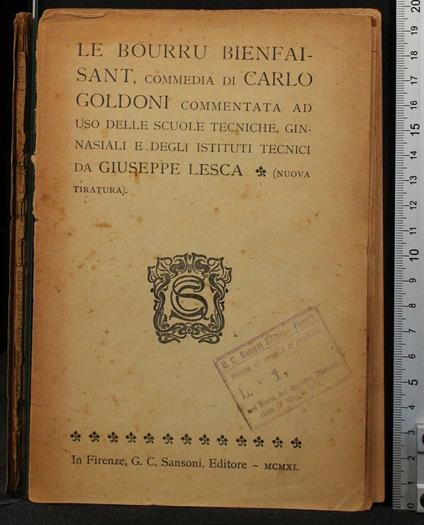 Le Bourru Bienfaisant - Carlo Goldoni - copertina