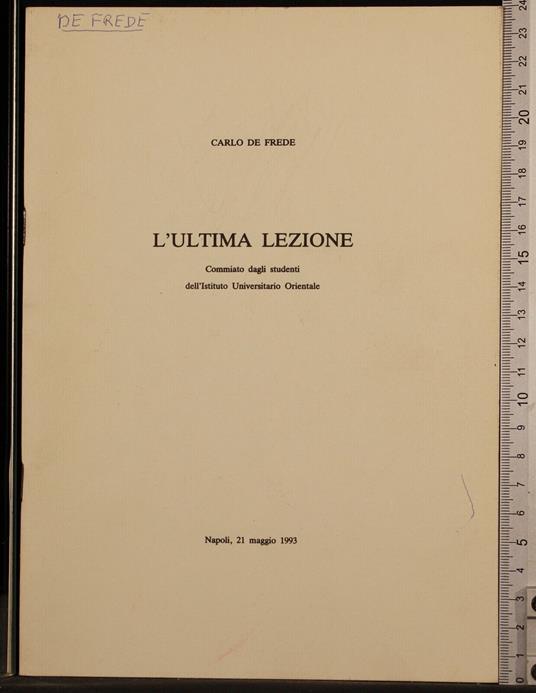 L' ultima lezione - Carlo De Frede - copertina