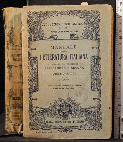 Manuale della letteratura Italiana. Vol VI - Paolo D'Ancona - copertina