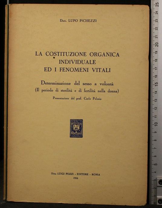 La Costituzione Organica Individuale Ed I Fenomeni Vitali - Costituzione Organica Individuale Ed I Fenomeni Vitali di: Pichezzi - copertina