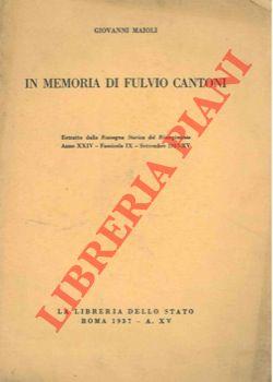In memoria di Fulvio Cantoni