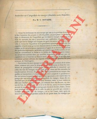 Recherches sur l'Anguillule du vinaigre (Rhabditis aceti, Dujardin)