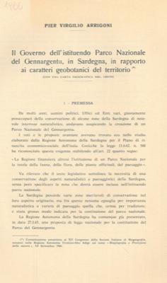 Il governo dell'istituendo Parco Nazionale del Gennargentu, in Sardegna, in rapporto ai caratteri geobotanici del territorio