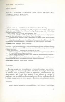 Appunti per una storia recente della museologia naturalistica italiana