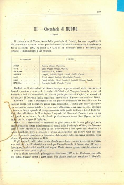 Circondario di Nuoro. Circondario di Ozieri. Circondario di Tempio Pausania