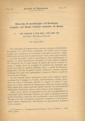 Ricerche di morfologia e di fisiologia eseguite nel Regio Istituto Botanico di Roma. Sulla traspirazione di alcune piante a foglie sempre verdi