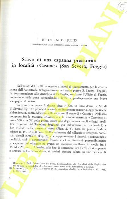 Scavo di una capanna preistorica in loclità “Casone” (San Severo, Foggia)