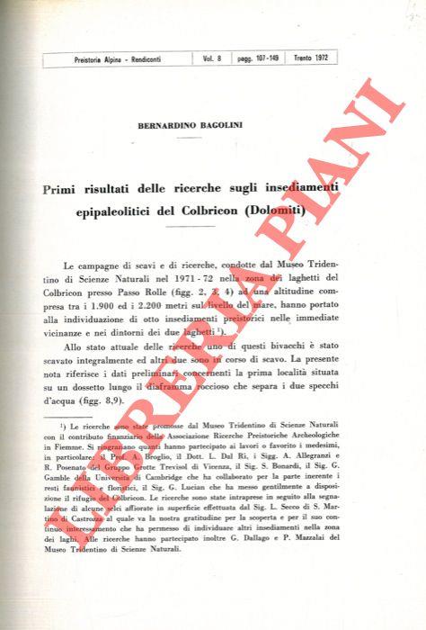 Primi risultati delle ricerche sugli insediamenti epipaleolitici del Colbricon (Dolomiti)
