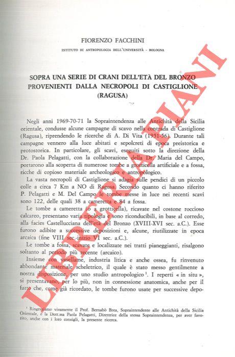Sopra una serie di crani dell'età del Bronzo provenienti dalla necropoli di Castiglione (Ragusa)