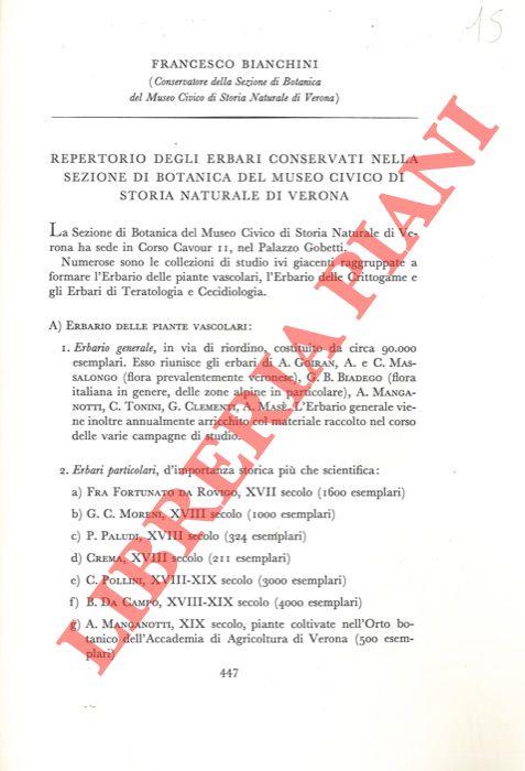 Repertorio degli erbari conservati nella Sezione Botanica del Museo Civico di Storia Naturale di Verona