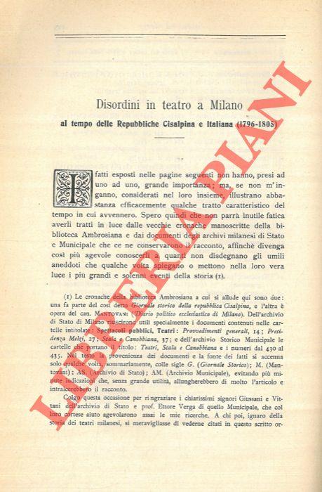 Disordini in teatro a Milano al tempo delle Repubbliche Cisalpina e Italiana (1706-1805)