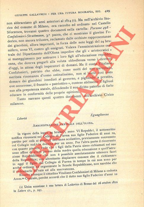 Per una futura biografia di F. Confalonieri. Appunti