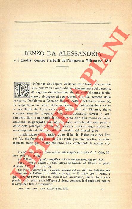 Benzo da Alessandria e i giudizi contro i ribelli dell'impero a Milano nel 1311