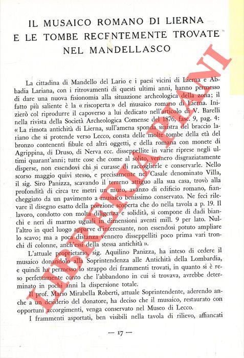 Il musaico romano di Lierna e le tombe recentemente trovate nel Mandellasco