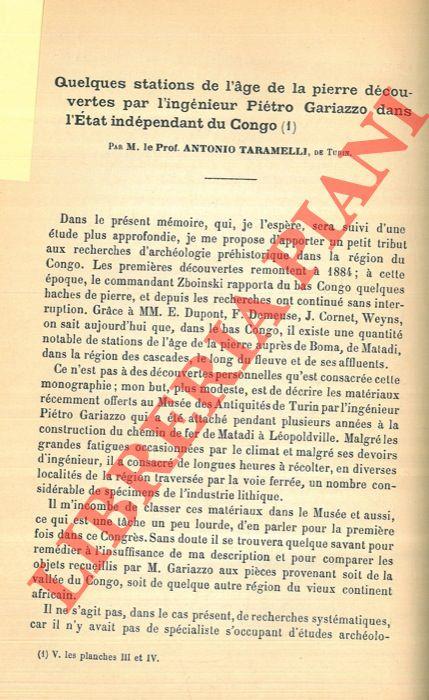 Quelques stations de l'age de la pierre découvertes par l'ingénieur Pietro Gariazzo dans l'Eta indépendant du Congo