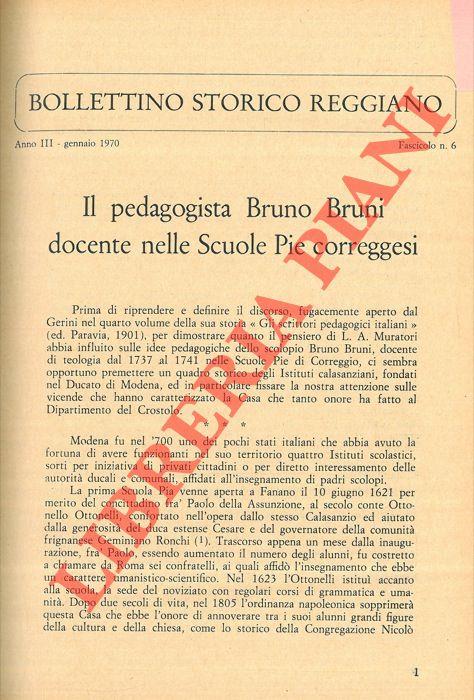 Il pedagogista Bruno Bruni docente nelle Suole Pie correggesi